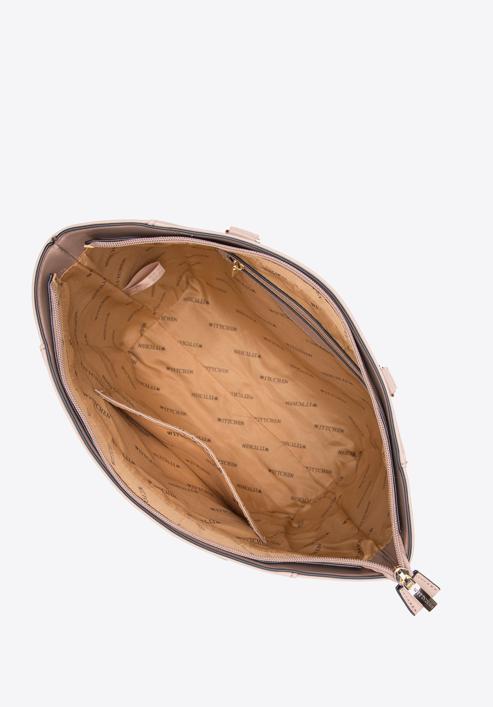 Faux leather studded detail shopper bag, beige, 97-4Y-766-1, Photo 4