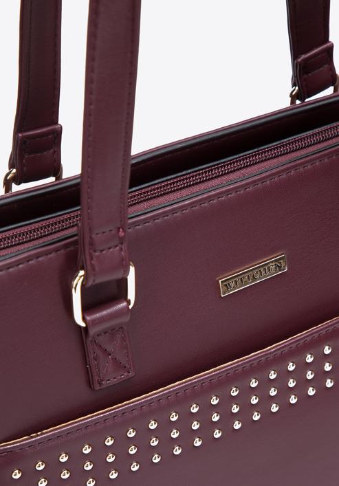 Faux leather studded detail shopper bag, plum, 97-4Y-766-1, Photo 5