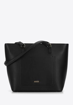 Faux leather shopper bag, black-gold, 29-4Y-010-1G, Photo 1