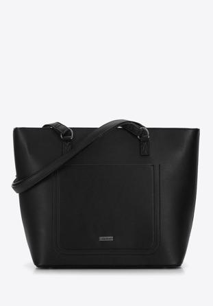 Faux leather shopper bag, black-silver, 29-4Y-010-1S, Photo 1