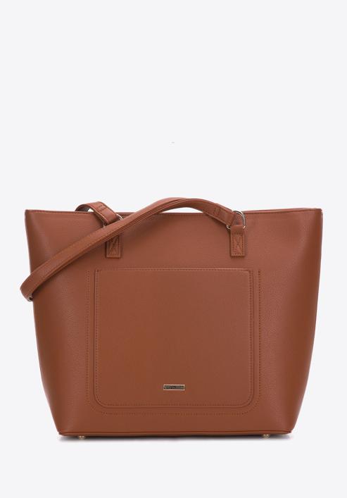 Faux leather shopper bag, brown, 29-4Y-010-3, Photo 1
