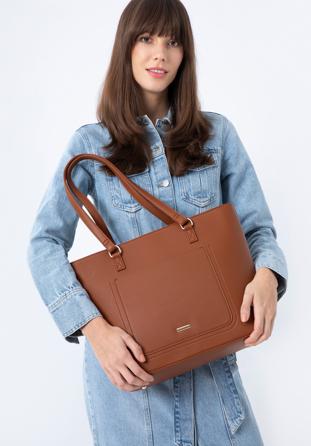 Faux leather shopper bag, brown, 29-4Y-010-5, Photo 1