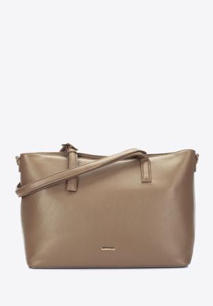 Faux leather shopper bag, beige, 97-4Y-527-4, Photo 1
