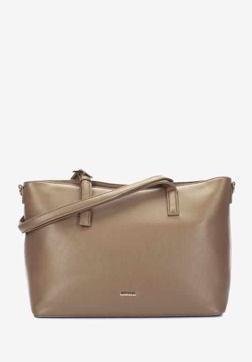 Faux leather shopper bag, beige, 97-4Y-527-9, Photo 1