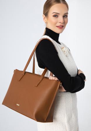 Faux leather shopper bag, brown, 97-4Y-527-9, Photo 1