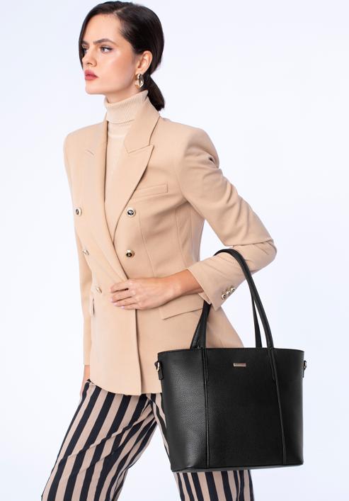 Women's faux leather shopper bag, black, 97-4Y-612-4, Photo 15