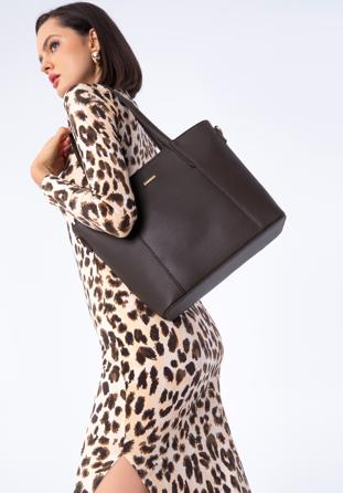 Women's faux leather shopper bag, brown, 97-4Y-612-4, Photo 1