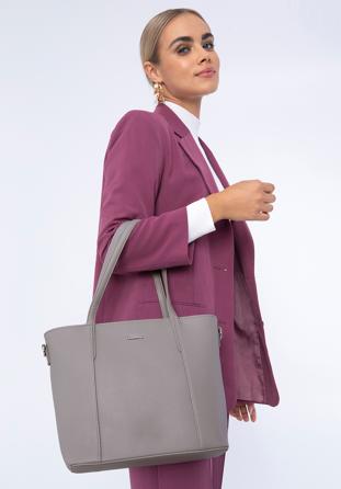 Women's faux leather shopper bag, grey, 97-4Y-612-8, Photo 1
