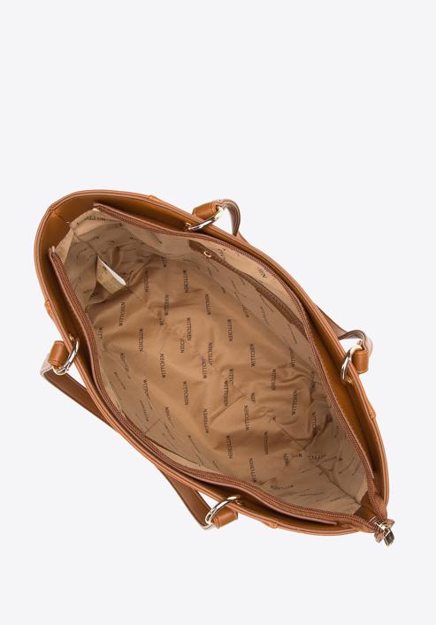 Torebka shopperka z ekoskóry z ozdobnymi kółkami, brązowy, 97-4Y-631-8, Zdjęcie 4