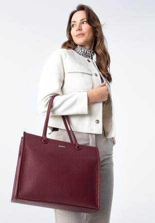 Faux leather shopper bag, plum, 97-4Y-632-3, Photo 1