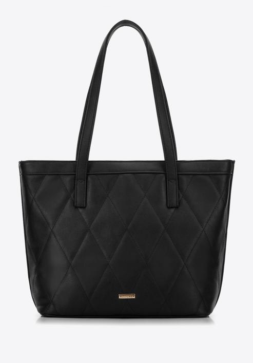 Quilted faux leather shopper bag, black, 97-4Y-243-1, Photo 2