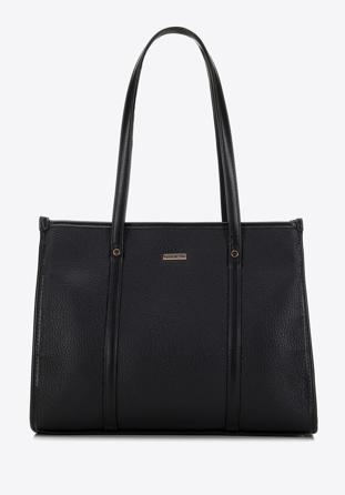 Faux leather shopper bag, black, 98-4Y-302-1, Photo 1
