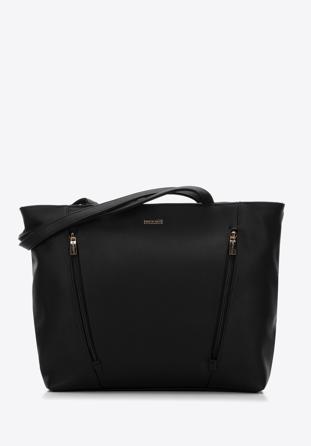Faux leather vertical zip detail shopper bag, black, 97-4Y-530-1, Photo 1