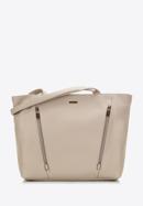 Faux leather vertical zip detail shopper bag, light beige, 97-4Y-530-9, Photo 1