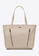 Faux leather vertical zip detail shopper bag, light beige, 97-4Y-530-9, Photo 2