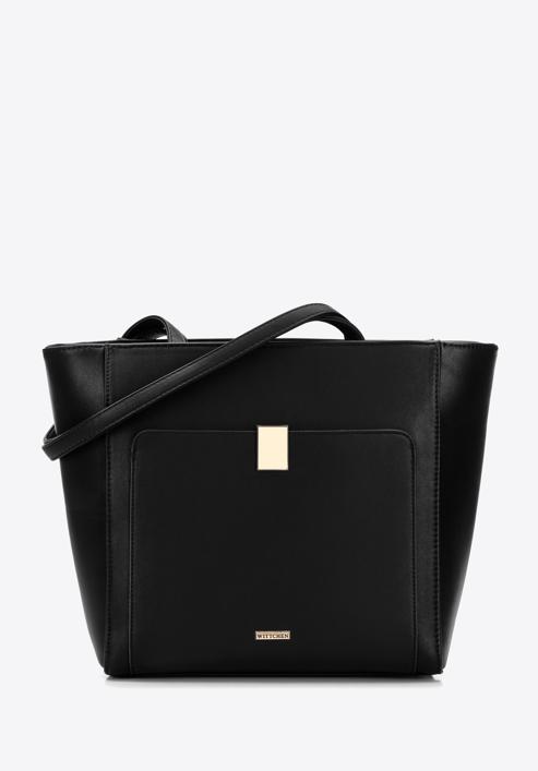 Large faux leather shopper bag, black, 96-4Y-621-1, Photo 1