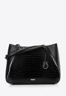 Croc faux leather shopper bag, black, 97-4Y-521-9, Photo 1