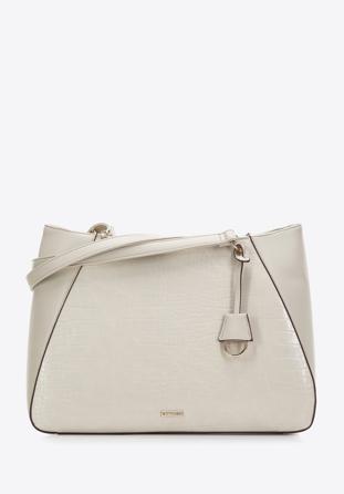 Croc faux leather shopper bag, cream, 97-4Y-521-9, Photo 1