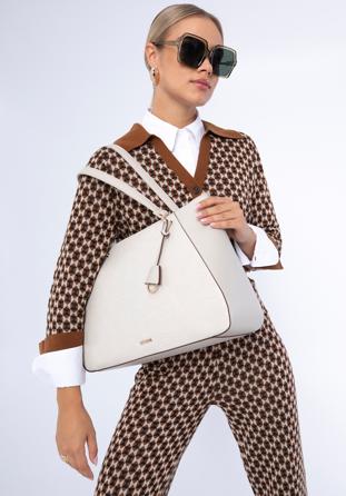 Croc faux leather shopper bag, cream, 97-4Y-521-9, Photo 1