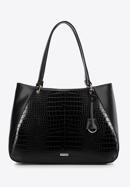 Croc faux leather shopper bag, black, 97-4Y-521-9, Photo 2