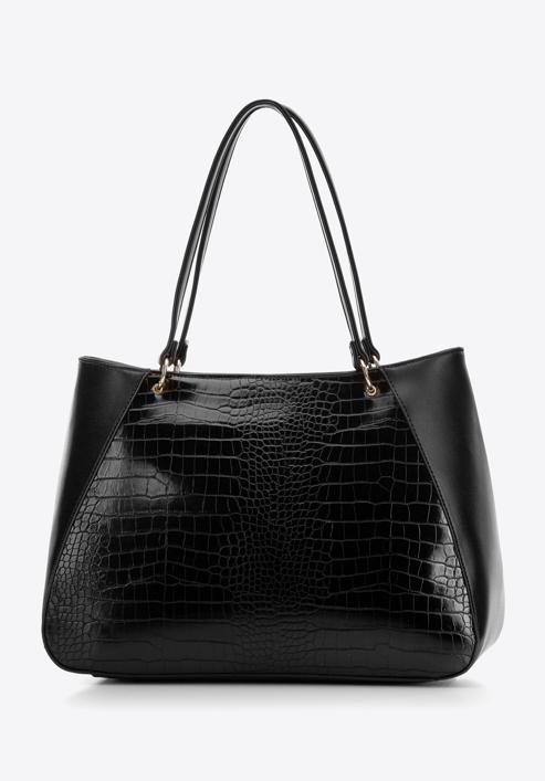 Croc faux leather shopper bag, black, 97-4Y-521-9, Photo 3