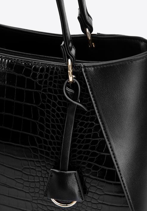 Croc faux leather shopper bag, black, 97-4Y-521-9, Photo 5