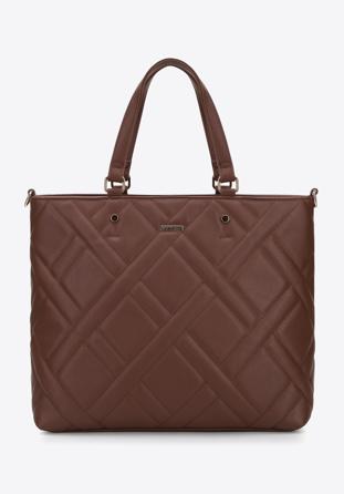 Quilted faux leather shopper bag, brown, 95-4Y-503-4, Photo 1