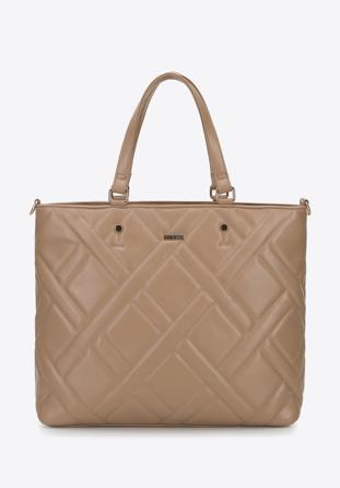 Quilted faux leather shopper bag, beige, 95-4Y-503-9, Photo 1