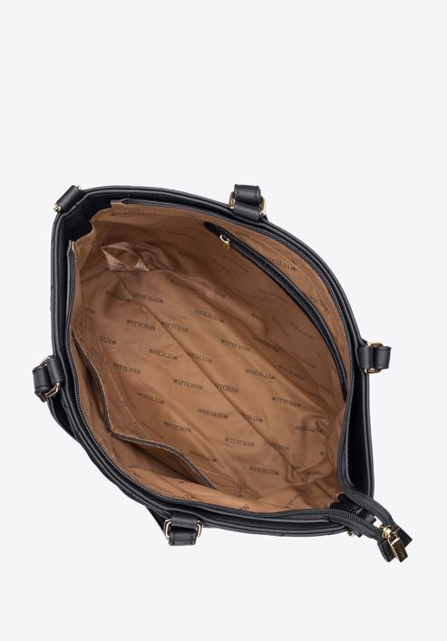 Torebka shopperka z geometrycznie pikowanym frontem, czarny, 95-4Y-503-1, Zdjęcie 3