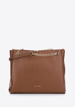 Leather shopper with pebbled texture, brown, 97-4E-621-5, Photo 1