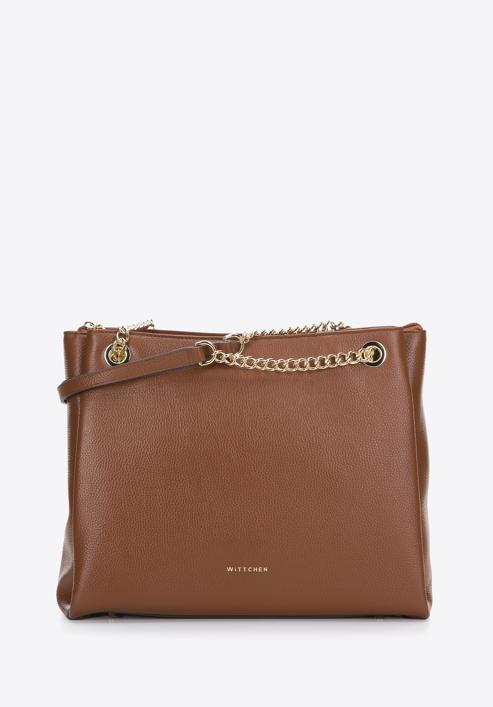 Leather shopper with pebbled texture, brown, 97-4E-621-1S, Photo 1
