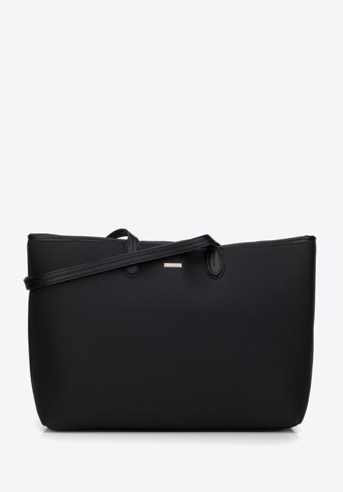 Shopper bag with faux leather trim, black, 98-4Y-500-1, Photo 1
