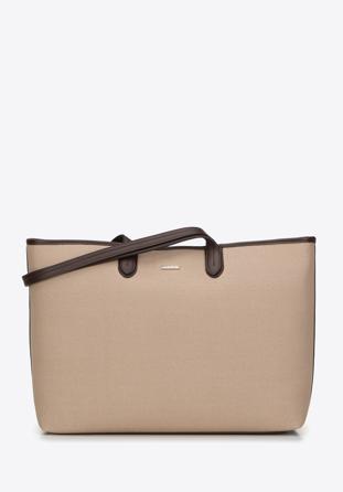 Shopper bag with faux leather trim, beige-brown, 98-4Y-500-59, Photo 1