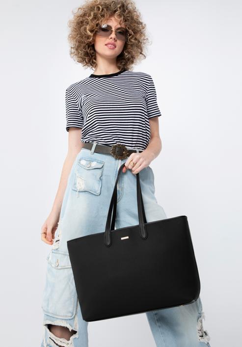 Shopper bag with faux leather trim, black, 98-4Y-500-91, Photo 15