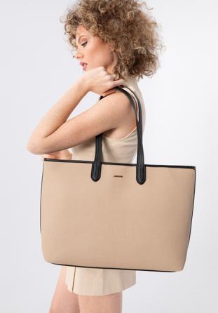 Shopper bag, beige-black, 98-4Y-500-91, Photo 1