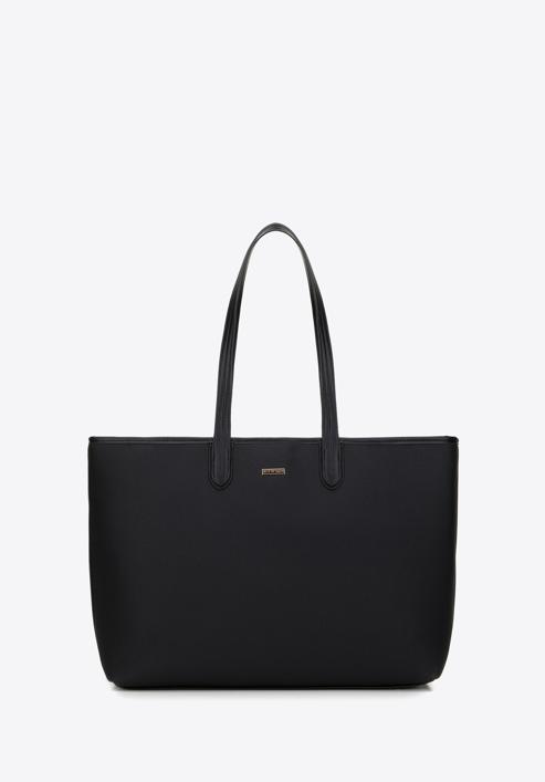 Shopper bag with faux leather trim, black, 98-4Y-500-1, Photo 2