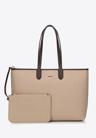 Shopper bag with faux leather trim, beige-brown, 98-4Y-500-59, Photo 1