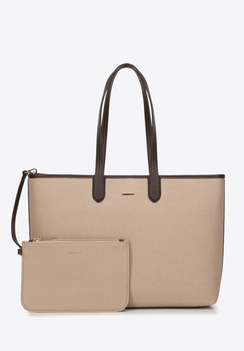 Shopper bag with faux leather trim, beige-brown, 98-4Y-500-59, Photo 2