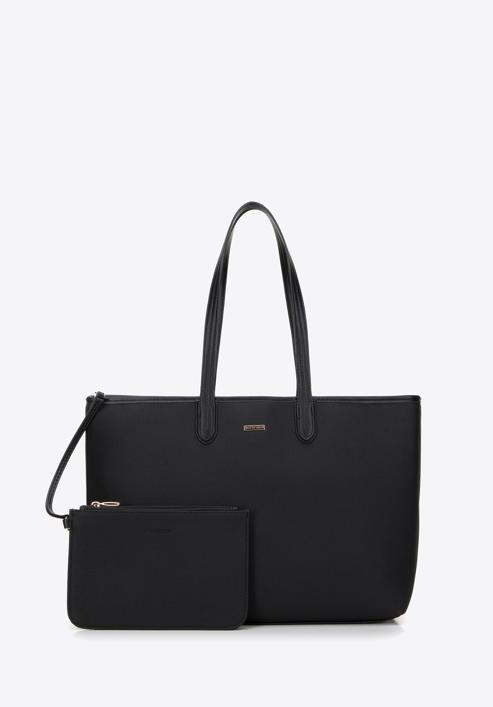 Shopper bag with faux leather trim, black, 98-4Y-500-1, Photo 3