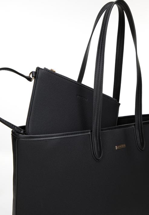 Shopper bag with faux leather trim, black, 98-4Y-500-91, Photo 6