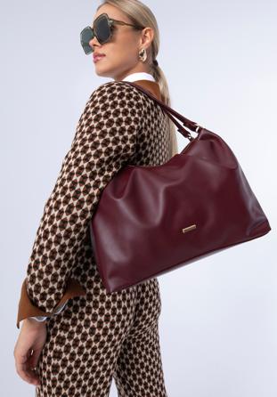 Ruched faux leather shopper bag, cherry, 97-4Y-525-3, Photo 1