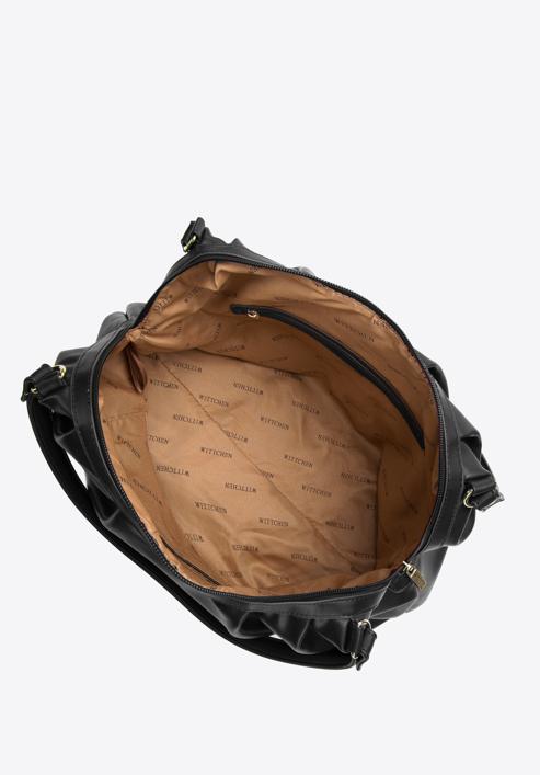 Ruched faux leather shopper bag, black, 97-4Y-525-9, Photo 3