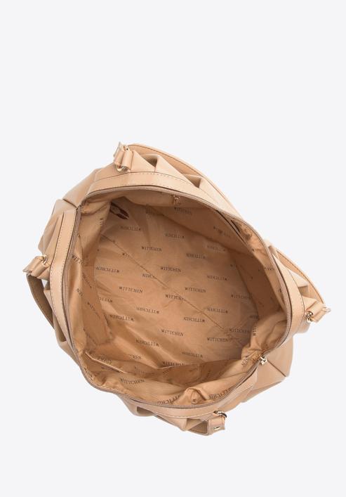 Ruched faux leather shopper bag, beige, 97-4Y-525-9, Photo 3