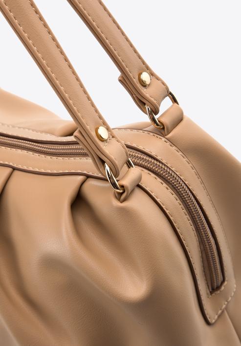 Ruched faux leather shopper bag, beige, 97-4Y-525-1, Photo 4