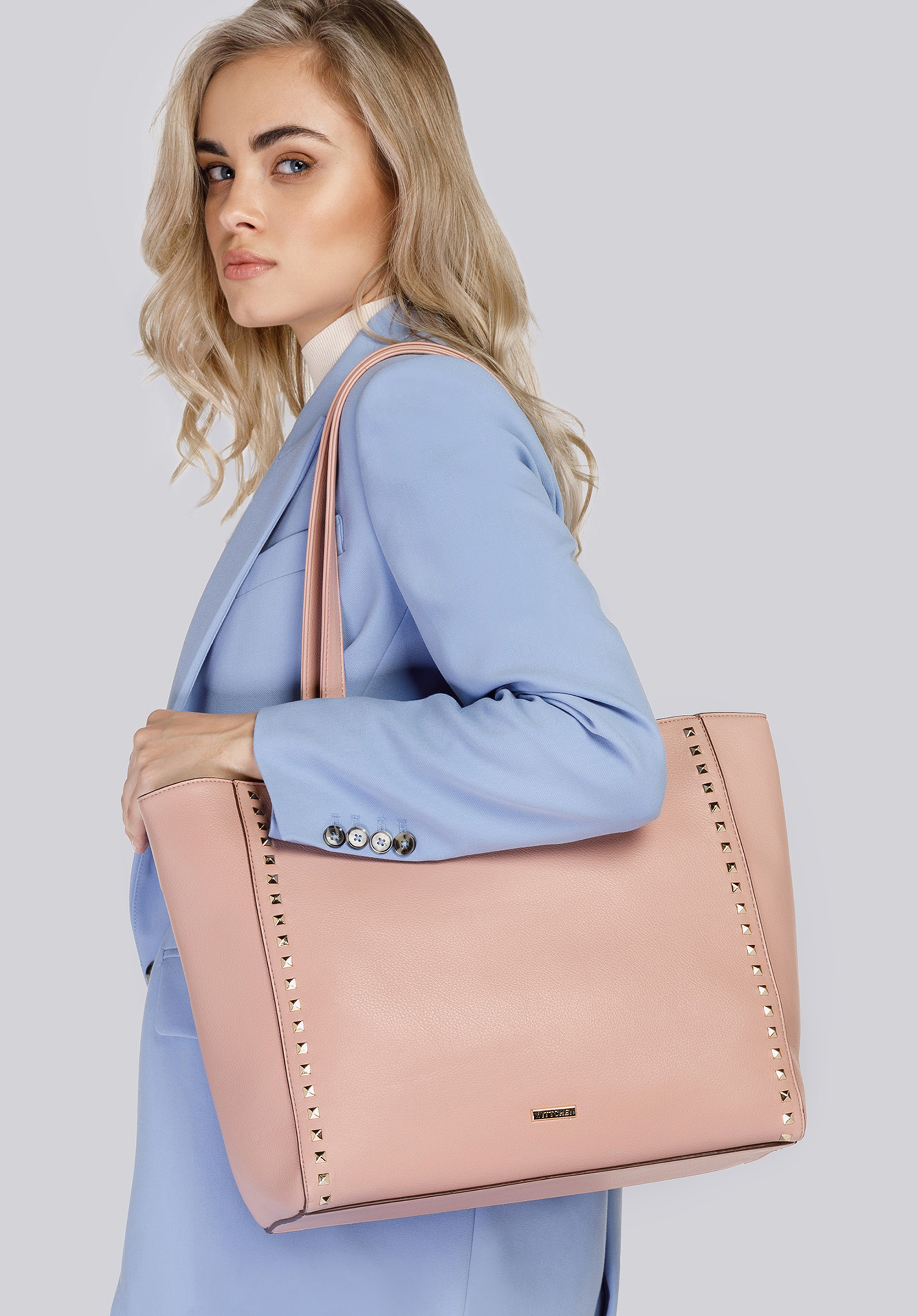 Torebka shopperka z nitowanym przodem