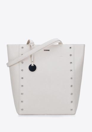 Shopper bag with decorative studs, cream, 94-4Y-010-0, Photo 1