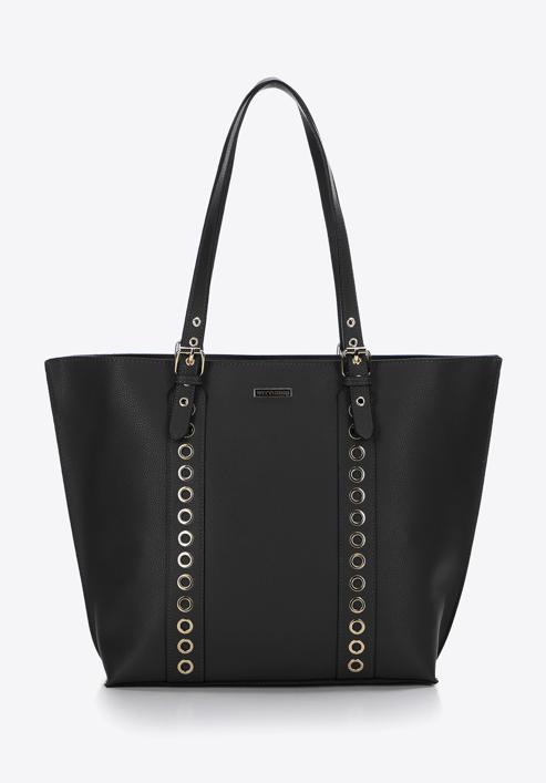 Studded strap shopper bag, black, 97-4Y-771-8, Photo 1