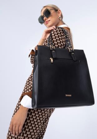 Shopper bag with studded handles, black, 97-4Y-516-1, Photo 1