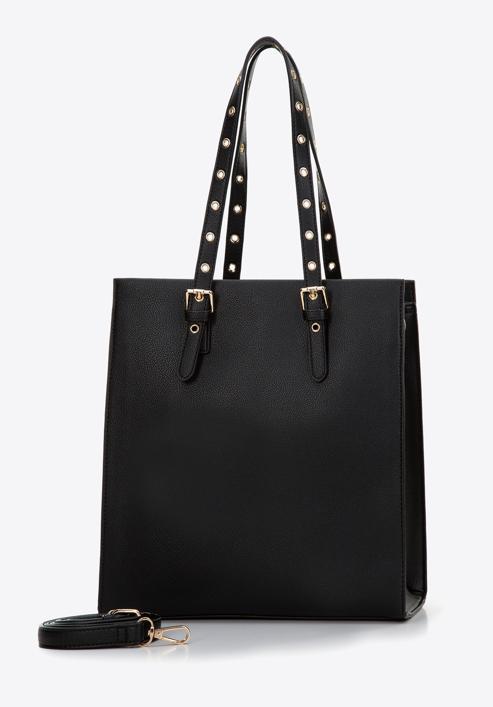 Shopper bag with studded handles, black, 97-4Y-516-1, Photo 3