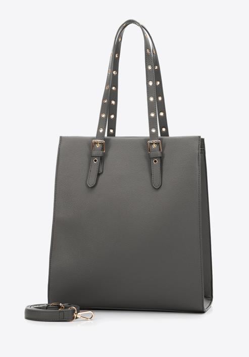Shopper bag with studded handles, grey, 97-4Y-516-9, Photo 3